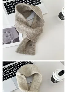 Short knit cross scarf wool blend winter warm neck warmer stylish minimal fashion accessory
