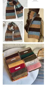Korean style colorblock striped knit scarf for women autumn winter warm cozy neck