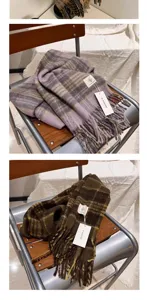 Autumn and winter new plaid tassel scarf warm retro style women scarf shawl detail view