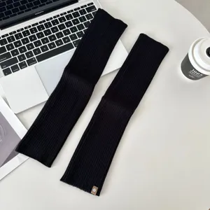 Preppy Style Solid Color Knitted Leg Warmers Winter Thickened Warm Long Boot Cuffs Ribbed Knit Casual Socks For Women