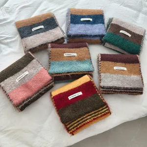 Winter Warm Knit Scarf Double Sided Color Block Striped Scarf College Style Soft Woolen Neck Warmer For Women Men