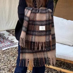 Fashion autumn winter plaid tassel scarf retro warm casual shawl for women daily outdoor wear