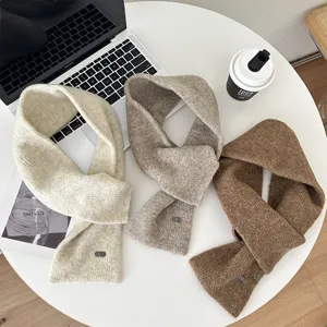 Korean Style Knitted Cross Scarf Winter Warm Neck Warmer Cross Solid Color Versatile Short Neck Gaiter For Couple