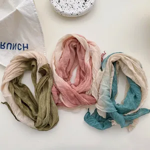 Women Long Gradient Tie Dye Scarf Soft Pleated Cotton Blend Casual Shawl Fashion Spring Autumn Neck Scarf
