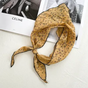 Cotton linen floral kerchief vintage triangular scarf for women spring fashion hair band