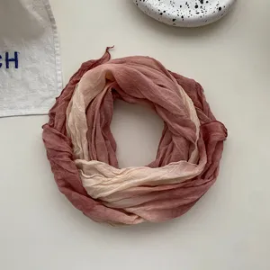 Gradient cotton linen crinkle scarf detail, soft versatile long shawl for women.