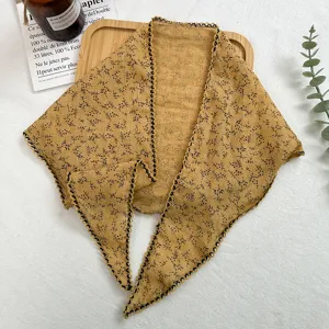 Floral lace triangle scarf cotton linen neckerchief vintage aesthetic fashion women spring