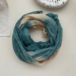 Women gradient cotton linen scarf soft tie dye shawl spring autumn long versatile wrap accessory