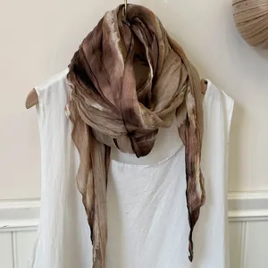 Retro Tie-Dye Pleated Long Scarf For Women Lightweight Soft Wrap Shawl Daily Travel Fashion Accessories
