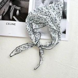 Cotton floral print triangular scarf and hair band detail view in literary style for daily wear.
