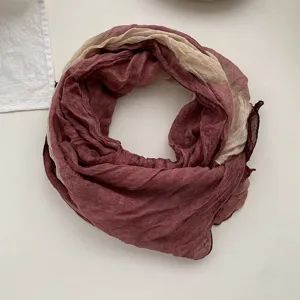 Gradient cotton linen scarf women spring autumn soft long shawl crinkle neck wrap accessory