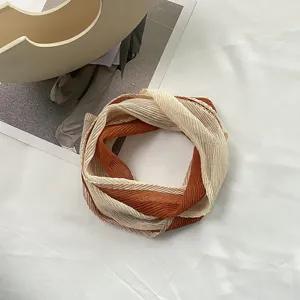 Pleated two-tone small silk scarf, fashionable spring hair band and elegant bag ribbon.