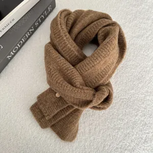 Cozy brown knitted winter scarf for women and men, soft warm solid color lazy style neck warmer.