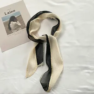 Detailed view of the pleated color block hair scarf, lightweight chic ribbon band for stylish styling.