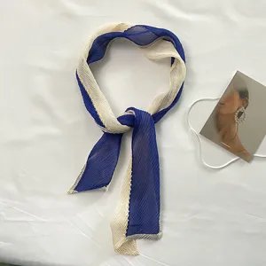 Blue and white pleated ribbon scarf for hair styling, bag accessory and daily wear.