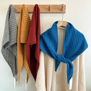 Women Winter Warm Wool Triangle Scarf Fashion Lazy Style Knitted Shawl Solid Color Casual Daily Wrap Accessories