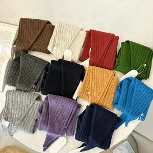 Fall winter knitted solid color triangular scarf shawl warm cozy fashion stylish accessories