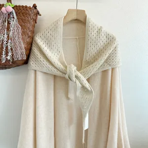 Premium 100% wool hollow triangle scarf shawl knitwear for women, cozy and stylish everyday wear.