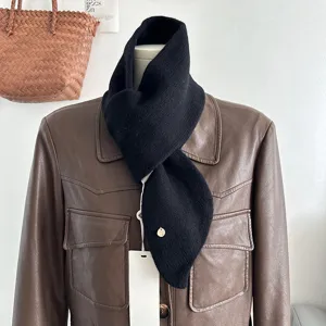 Sciarpa incrociata in maglia di lana nera per uomo e donna, scaldacollo invernale caldo.