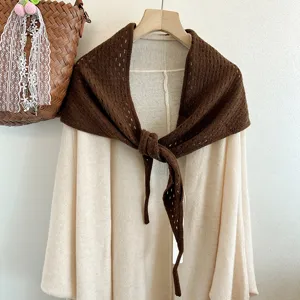 Premium wool hollow knitted triangular scarf stylish women shawl daily winter warm accessory