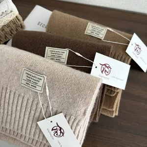High quality 100% wool knitted winter scarf solid color warm neck wrap for women