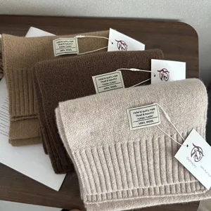High quality 100% wool knit scarf for winter warmth, solid color cozy neck warmer shawl.