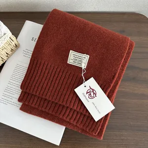 Cozy winter solid color wool knitted scarf, soft warm thick neck wrap for women.