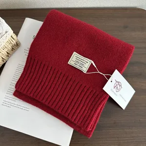 High quality 100% pure wool knitted winter warm scarf for women and men, classic solid color.