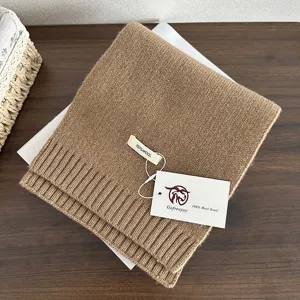 Brown 100% pure wool knitted scarf, soft winter warm ribbed scarf detail for men and women.
