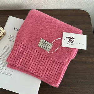 High quality 100% wool scarf for women solid color knitted winter warm scarf soft
