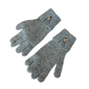 Solid color warm knit gloves for women and men, featuring a stylish single wooden button design.