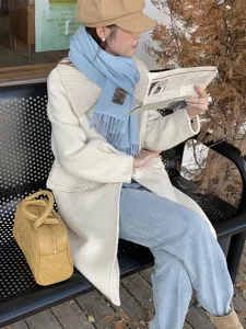 Cozy solid color winter warm knitted cashmere feel scarf for women daily wear detail view