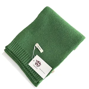 Green 100% wool knitted scarf for women and men, warm winter cozy neck wrap gift.