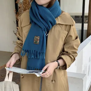 Winter Warm Imitation Cashmere Solid Color Scarf Women Men Soft Tassel Long Fashion Casual Daily Scarf
