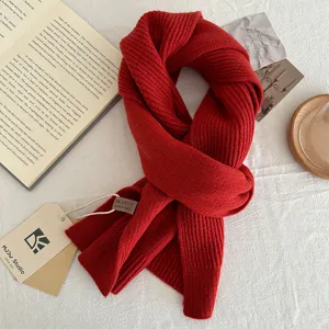 Australian cashmere knitted winter red scarf for women and men warm wool neck warmer.
