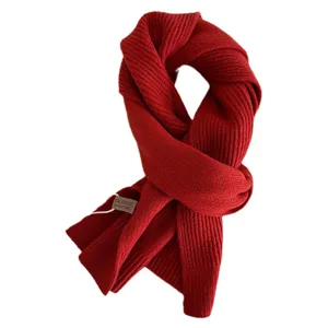 Cozy red knitted wool scarf for autumn winter, warm neck warmer daily accessory for all.