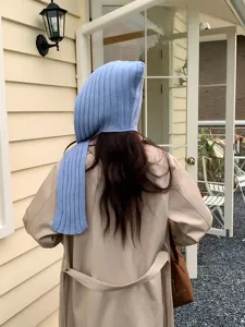 Light blue knit balaclava winter warm hood scarf all in one outdoor cycling cozy stylish accessory