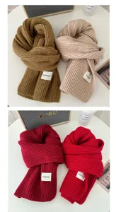 Cozy winter solid color knitted scarf for women, thick warm woolen neck wrap, stylish design.