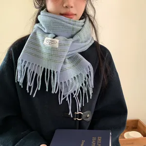 Classic Wool Plaid Tassel Scarf Winter Warm Unisex Casual Long Neck Scarf Fashion Checkered Neckwear Accessory