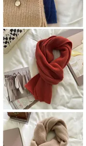 Cozy winter knitted solid color wool scarf, warm and soft fashion accessory for women.