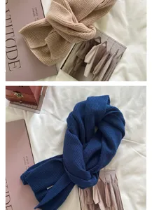 Cozy knit winter scarf for women men warm solid color soft cashmere feel wrap shawl.
