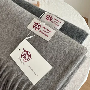 Cozy 100% pure wool scarf for women and men, warm thick winter long neck warmer solid gray.