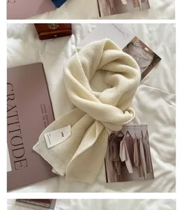 Cozy solid color knitted winter scarf for women and men, warm and soft cashmere blend neck wrap.