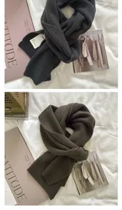 High quality solid color knitted wool cashmere scarf for women winter warm cozy neck wrap detail.