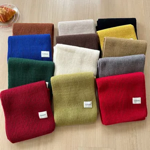Women Winter Thickened Warm Knitted Scarf Solid Color Minimalist Versatile Soft Casual Scarf Polyester Fashion Neckwear