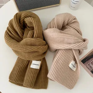 Women winter thick knitted scarf solid color warm soft cozy neck wrap stylish winter fashion