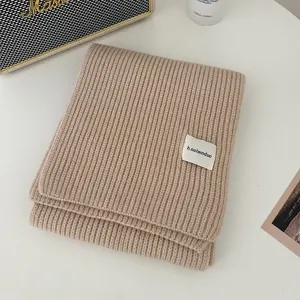 Korean style solid color knitted warm winter scarf for women, thick soft wool neck warmer.