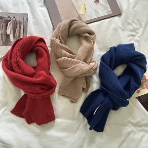 Women Winter Warm Wool Cashmere Scarf Solid Color Knitted Soft Pashmina Shawl For Cold Weather Daily Wear Fashion