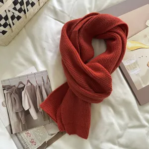 Winter warm solid color knitted scarf for women, cozy and versatile cashmere feel shawl.
