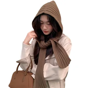Womens knitted balaclava hood scarf set winter warm thermal hooded neck warmer hat stylish